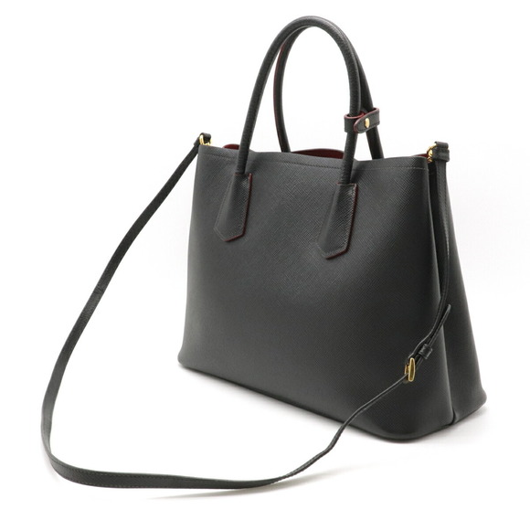 Prada Handbags - Prada Red Calf Nero Double Leather Bag Saffiano Black